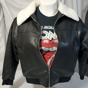 4th & Reckless NWT Black Faux Leather Fur Collar Quilted Bomber Jacket Size XS-M